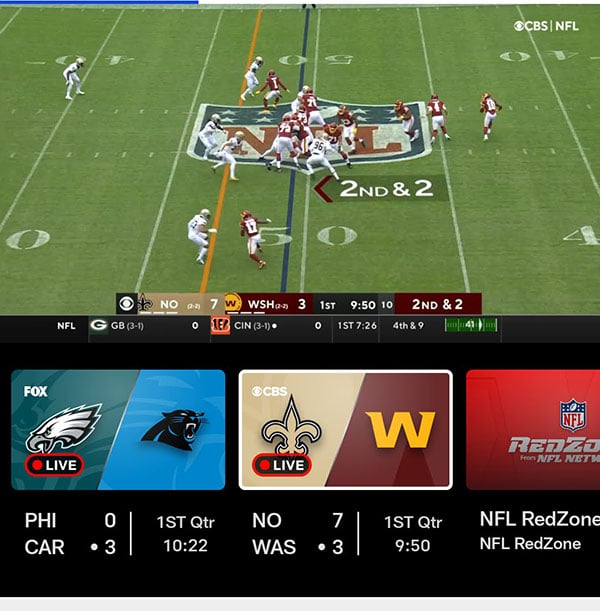 Football game on the NFL Mobile app with game options below